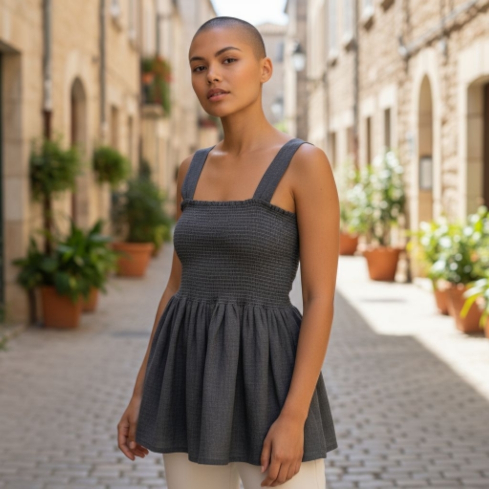 Madewell Texture & Thread Smocked Peplum Tank Top Black Sleeveless Women’s Small
